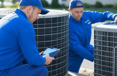 Technician performing spring A/C tune-up in Clifton, NJ