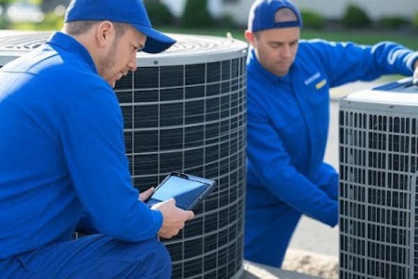 air-conditioning-repair Technician performing spring A/C tune-up in Clifton, NJ